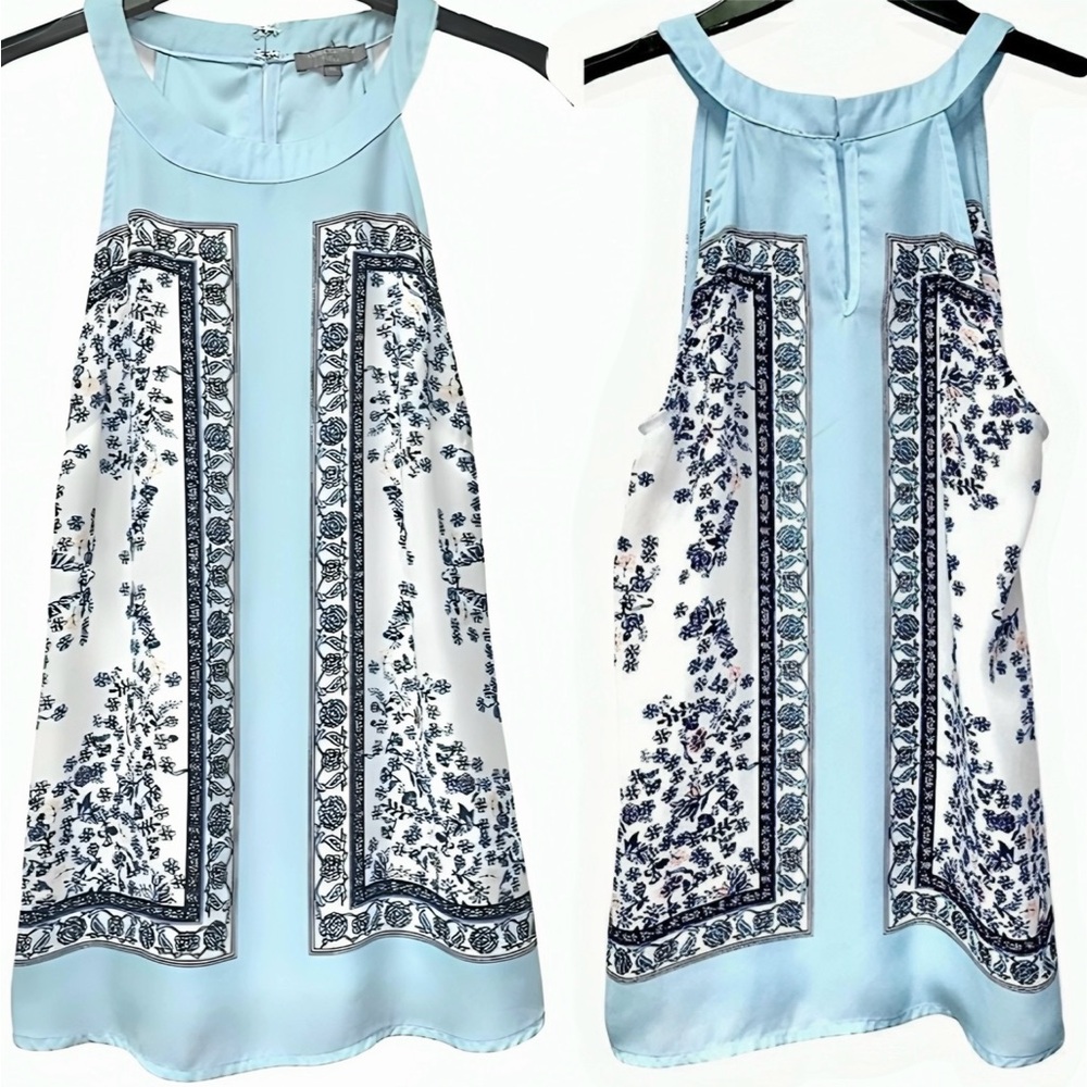 Saint Tropez West Blue Floral Sleeveless Blouse Top Size XS